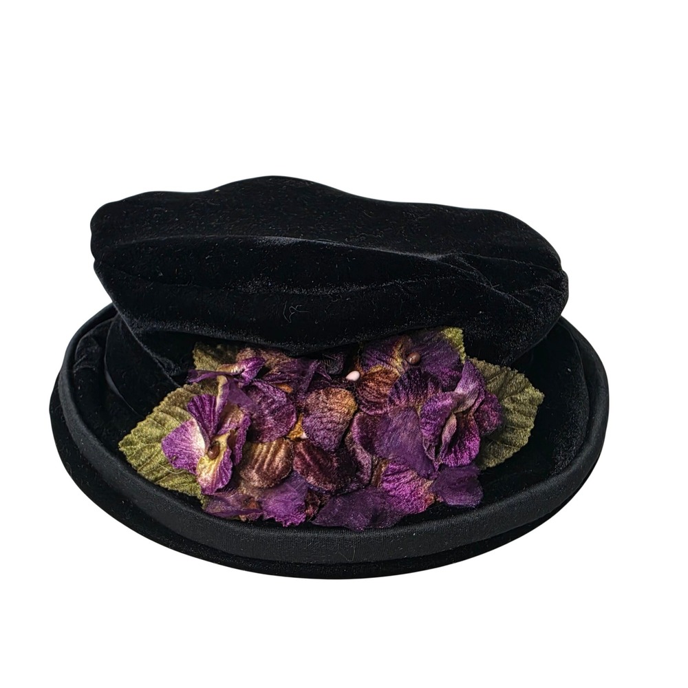 Hopeless Romantic Hat Womens OS Black Velvet Floral Cloche Vintage Style Flower